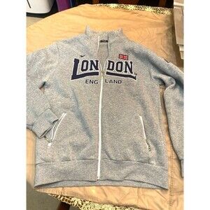 NoS Gray “London England” Zip‑Up Sweatshirt Union Jack Patch Size Large